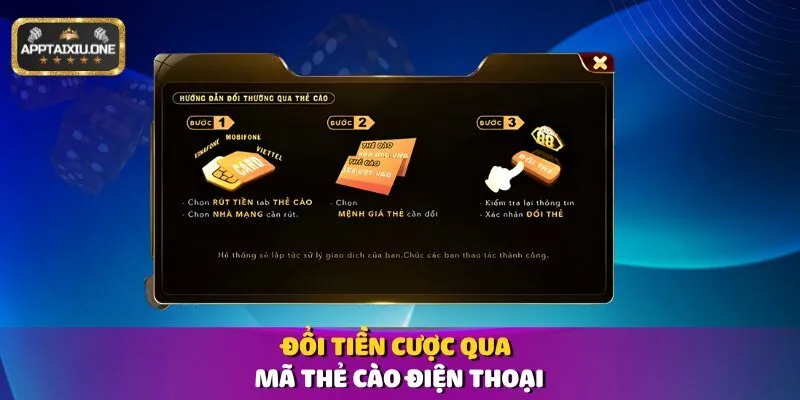 Đổi tiền cược qua mã thẻ cào điện thoại